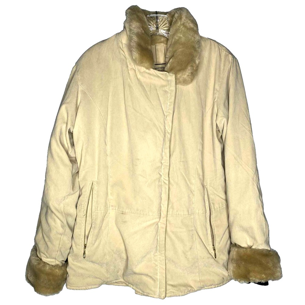 Obermeyer Resort Beige womens lined Winter‎ Coat Grenoble Fur Trim Size 10 ski